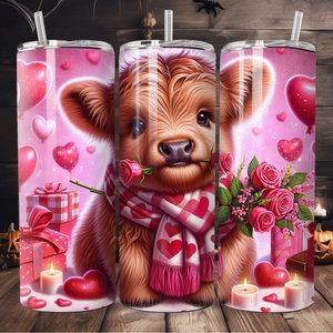 Handcrafted Valentine Highland cow 20oz tumbler